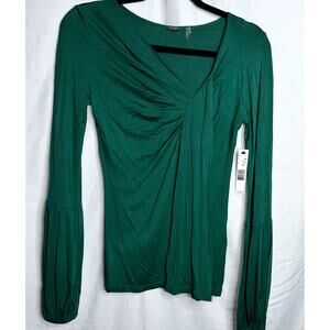 Elie Tahari Womens Size XS Figi Green Mason Knit Balloon Long Sleeve Blouse NWT